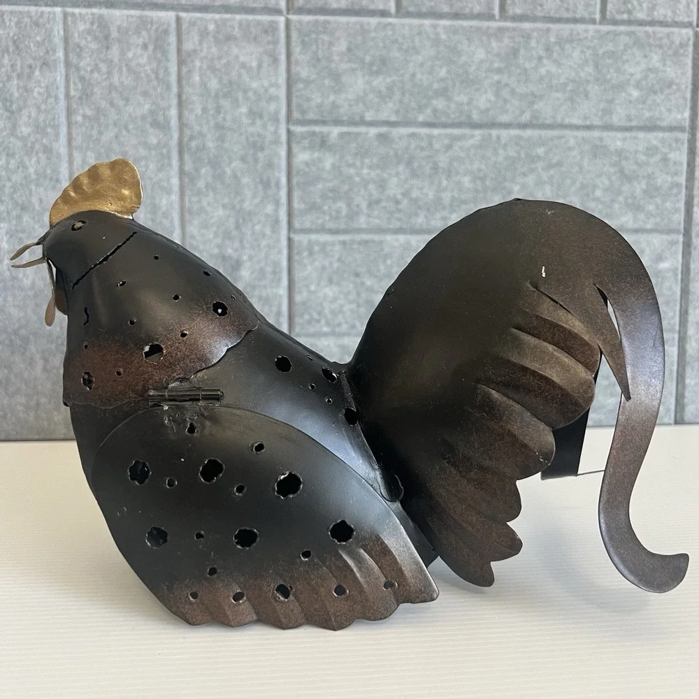 Rustic Metal Rooster Tea Light Candle Holder Farmhouse Home Primitive Decor